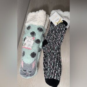 Lurex Critter & Capelli grip slipper socks NWT S/M - kitty and stripped